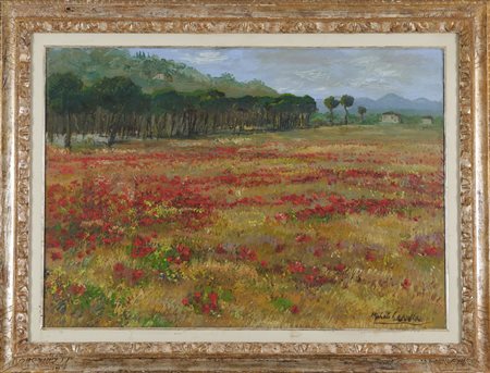 Michele Cascella (Ortona, 1892 - Milano, 1989) Campo di papaveri 1939 Olio su...