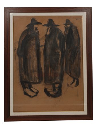 Lorenzo Viani (Viareggio, 1882 - Ostia, 1936) Tre figure Carboncino su...