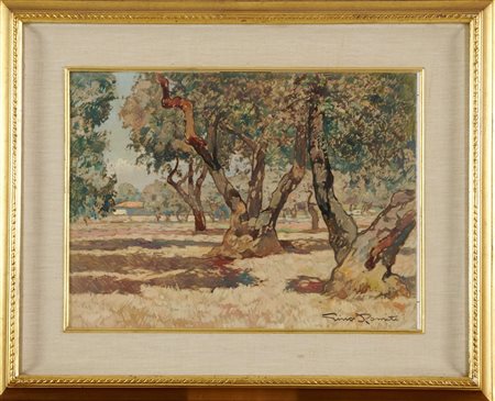 Gino Romiti (Livorno, 1881 - 1967) Olivi Olio su faesite cm. 30x40 Firmato in...