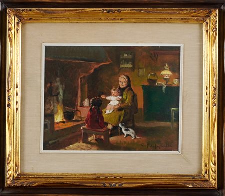 Cafiero Filippelli (Livorno, 1889 - 1973) La nonna Olio su tela cm. 24x31...