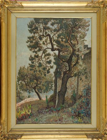 Gino Romiti (Livorno, 1881 - 1967) Olivi a Montenero 1954 Olio su faesite cm....