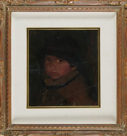 Corrado Michelozzi (Livorno, 1883 - 1965) Espressione seria di bambina Olio...