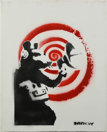 Banksy RADAR RAT spray stencil su tela, cm 30x24; es. 6/15 firma a stencil...
