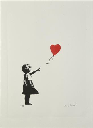 Da Banksy GIRL WITH RED BALLOON eliografia su carta Arches, cm 38x28; es....