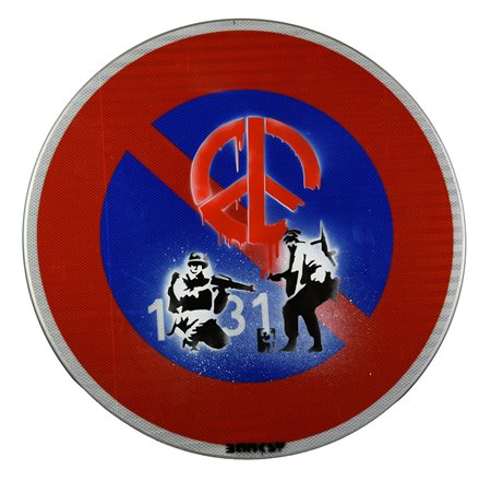 Da Banksy CND SOLDIERS stencil print su cartello stradale, diam cm 66x2,5...