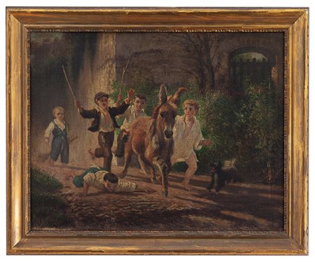 Firma indistinda del XIX Secolo Italia del Sud XIX Secolo La rincorsa dell'asino