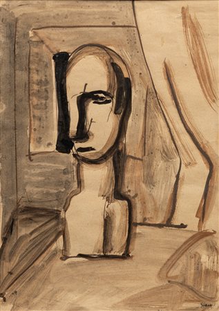 Mario Sironi (Sassari 1885-Milano 1961)  - Interno e busto, 1936 ca.