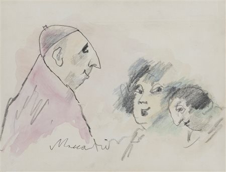 Mino Maccari (Siena 1898-Roma 1989)  - Renzo, Lucia e il Cardinale