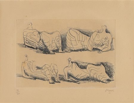 Henry Moore (Castelford 1898 – Perry Green 1986), “Four draped reclining figures”, 1967.