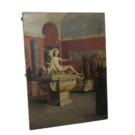 Dipinto olio su tela, Scuola Francese XIX secolo. Raffigurante Visita al...