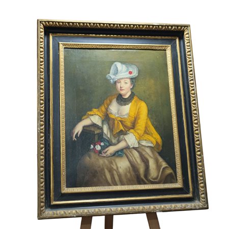 Dipinto olio su tela, XIX secolo scuola europea raffigurante Donna con...