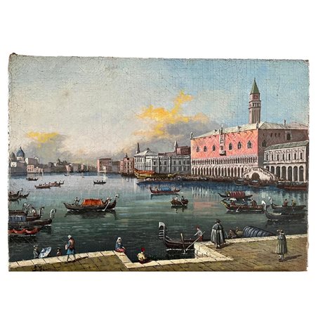 Dipinto olio su tela raffigurante Venezia, periodo XX secolo. Artista...
