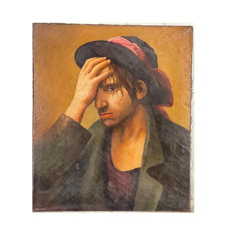 Dipinto olio su tela Scuola Europea, raffigurante Ritratto di Uomo con...