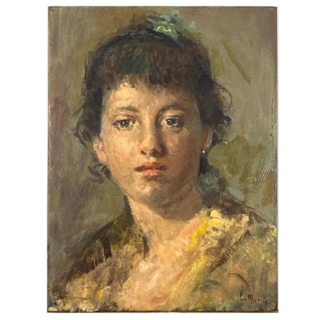 Dipinto olio su tavola, raffigurante Ritratto di Giovane donna. XX secolo....