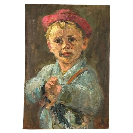 Dipinto olio su tavola, raffigurante Ritratto di Bambino. XX secolo. Artista...