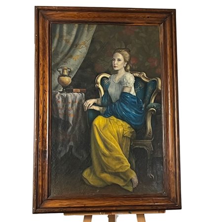 Dipinto olio su tela, raffigurante Ritratto di giovane donna. Scuola italiana...