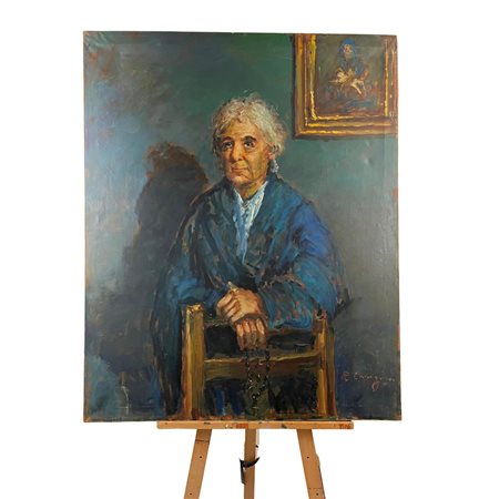 Dipinto olio su tela, raffigurante Uomo in preghiera. XX secolo. Roberto...