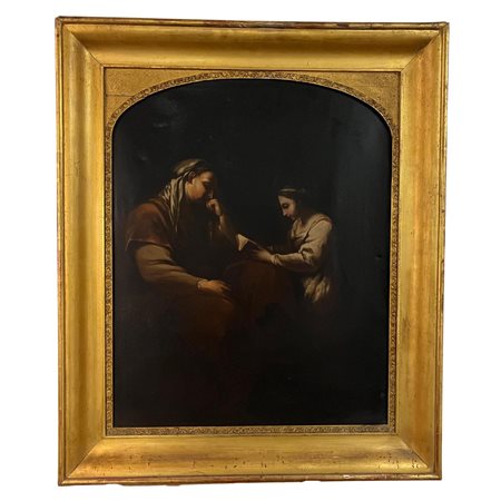Dipinto olio su tela XIX secolo, raffigurante La lettura di Maria. Artista...