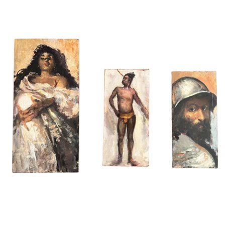 Lotto di tre piccoli dipinti olio su pannello, periodo XX secolo...