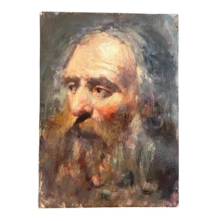 Dipinto olio su tavola raffigurante Ritratto di volto di anziano, periodo XX...