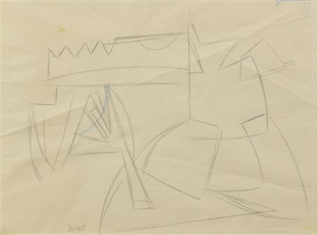 Atanasio Soldati COMPOSIZIONE matita su carta, cm 21x28 firma sul retro:...