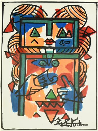 Ibrahim Kodra TOTEM, 1990 tecnica mista su carta, cm 23x16 firma