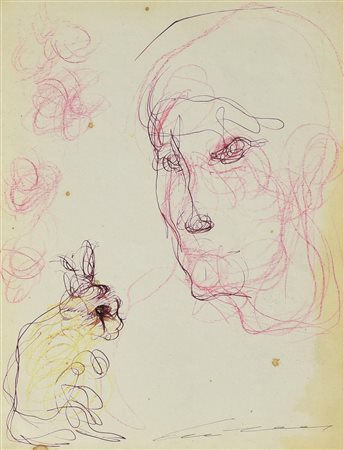 Ernesto Treccani RITRATTO tecnica mista su carta intelata, cm 28x22 firma...