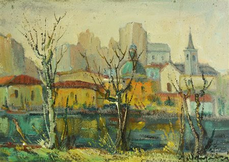 Aldo Oppici PAESAGGIO olio su tela, cm 30x40 firma sul retro: firma