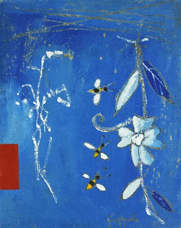 Luca Giovagnoli NEL GIARDINO DEL RE, 2000 tecnica mista su juta, cm 40x30...