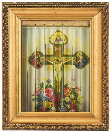 Ignoto IMMAGINI SACRE collage su vetro in effetto tridimensionale, cm 24,5x18