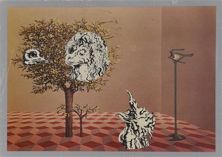 Fabrizio Clerici COMPOSIZIONE collage su cartolina raffigurante l'occhio di...