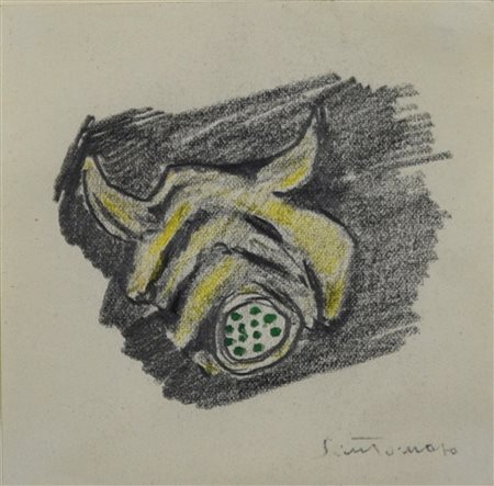 Giuseppe Santomaso PROGETTO PER ANELLO pastello carboncinato su carta, cm...