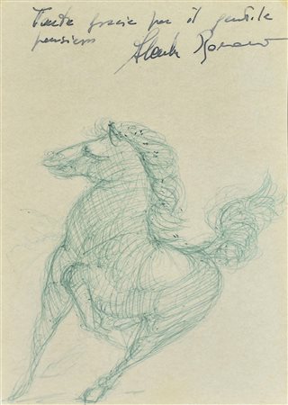 Alessandro Romano CAVALLO biro su carta, cm 17,5x11 firma e dedica ad...