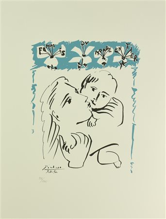 D'apres Pablo Picasso MATERNITA' foto-litografia su carta, cm 66x50; es....
