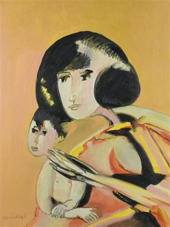 Remo Brindisi MATERNITA' olio su tela, cm 70x50 firma sul retro: firma