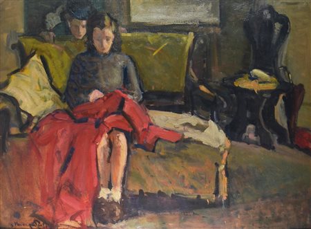 Zolla Venanzio LA SARTA olio su cartone, cm 50x70 firma