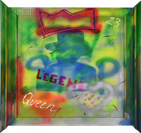 Riccardo Conte QUEEN LEGEND, 2022 spray su compensato entro cornice invasa ,...