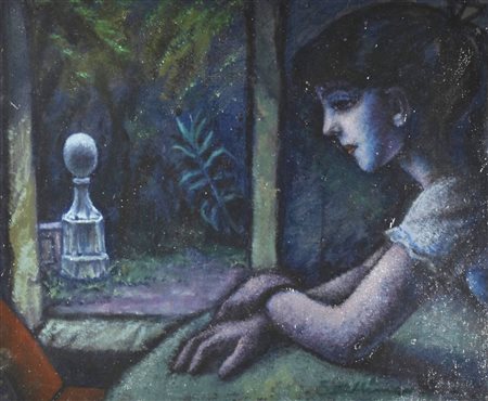 Enrico Allimandi L'INNAMORATA olio su cartone, cm 37x46 firma