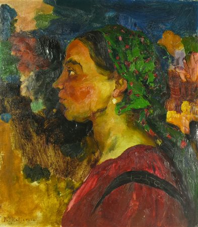 Giosue' Calierno RITRATTO FEMMINILE olio su tela, cm 55x45 firma