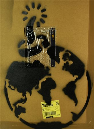 Ivan Todaro IL PIANETA STA ESPLODENDO, 2021 spray stencil su cartone con...