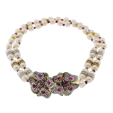 Collana a due fili di perle coltivate  peso 107 gr.