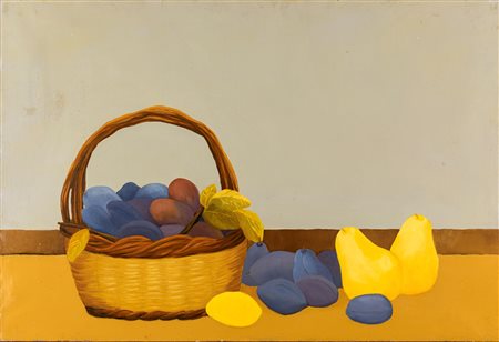 Bice Brichetto (Milano 1926-Orvieto 2012) Cesto con Prugne 1996 Olio su tela...