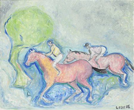 Giuseppe Cesetti (Tuscania 1902-Tuscania 1990) Fantini in corsa 1964 Olio su...