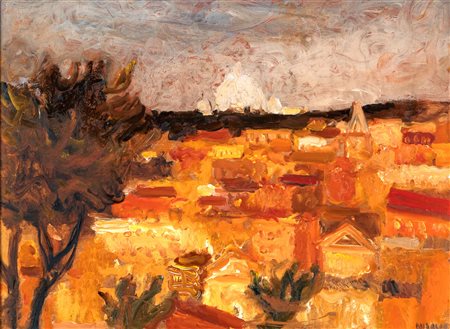 Carlo Quaglia (Terni 1903-Roma 1970) Panorama di Roma 1966 Olio su faesite cm...