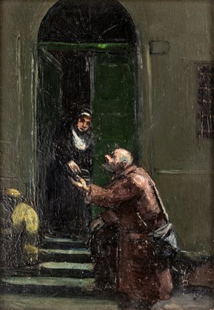 Alberto Ziveri (Roma 1908-Roma 1990) L'obolo 1946 Olio su tavola cm 35x25 -...