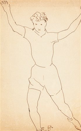 Guglielmo Janni (Roma 1892-Roma 1958) Calciatore che esulta 1937 China su...