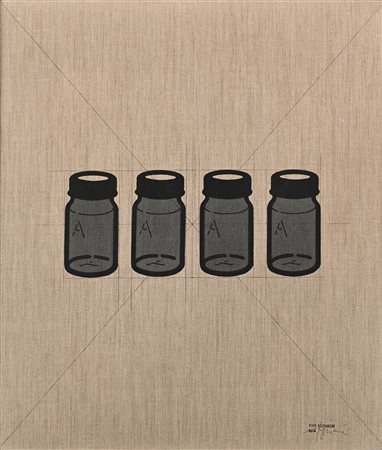 Tino Stefanoni (Lecco 1937-Lecco 2017) I Flaconi 1974 Tecnica mista su tela...