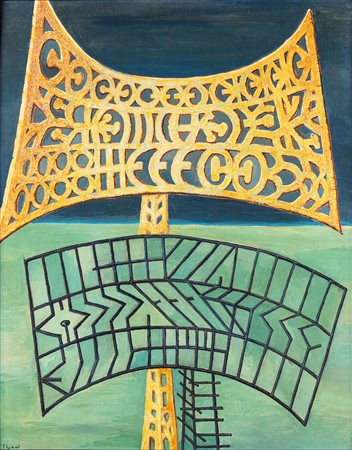 Enrico Galassi (1907 Ravenna-Pisa 1980) Antichi Radar 1966 Olio su tavola cm...