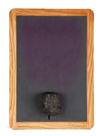 Marilù Eustachio (Merano 1934-0) Meteorite 2008 Pietra su lavagna e legno cm...