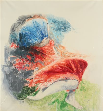 Ennio Calabria (Tripoli 1937-0) Ventaglio bleu Matita, pastelli cerosi,...